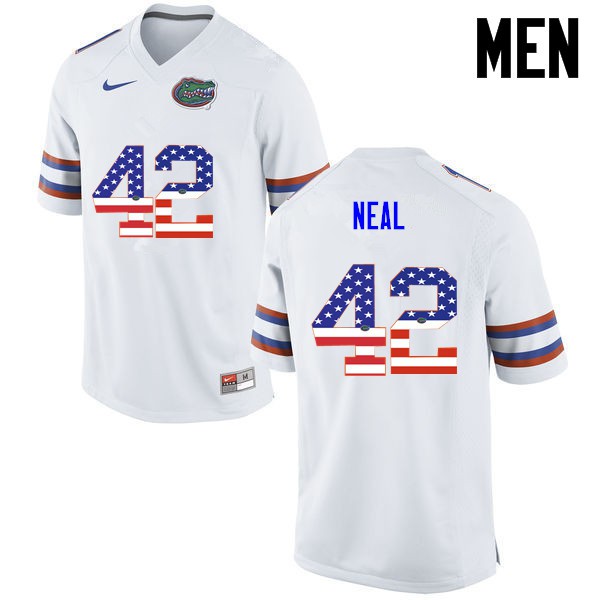 Florida Gators Men #42 Keanu Neal College Football USA Flag Fashion White